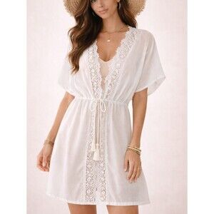 CUPSHE White Swim Cover Up One Size Prarie Lace Vegas Pool Party Tan Boho Chic